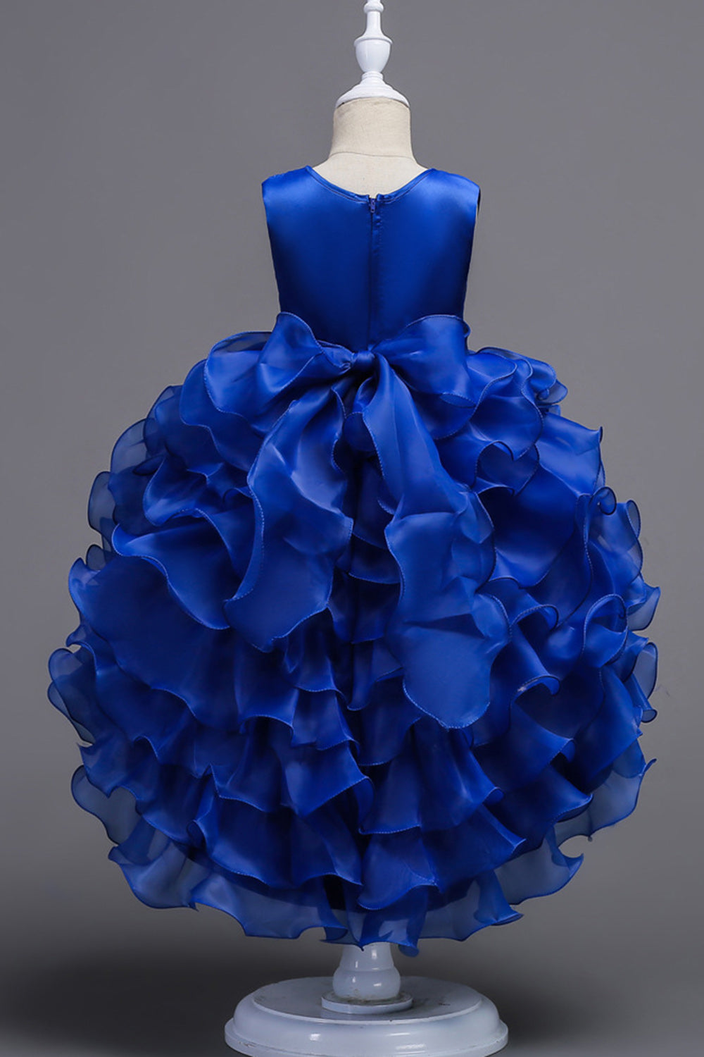 Høj lav rund hals ærmeløs lilla piger festkjoler