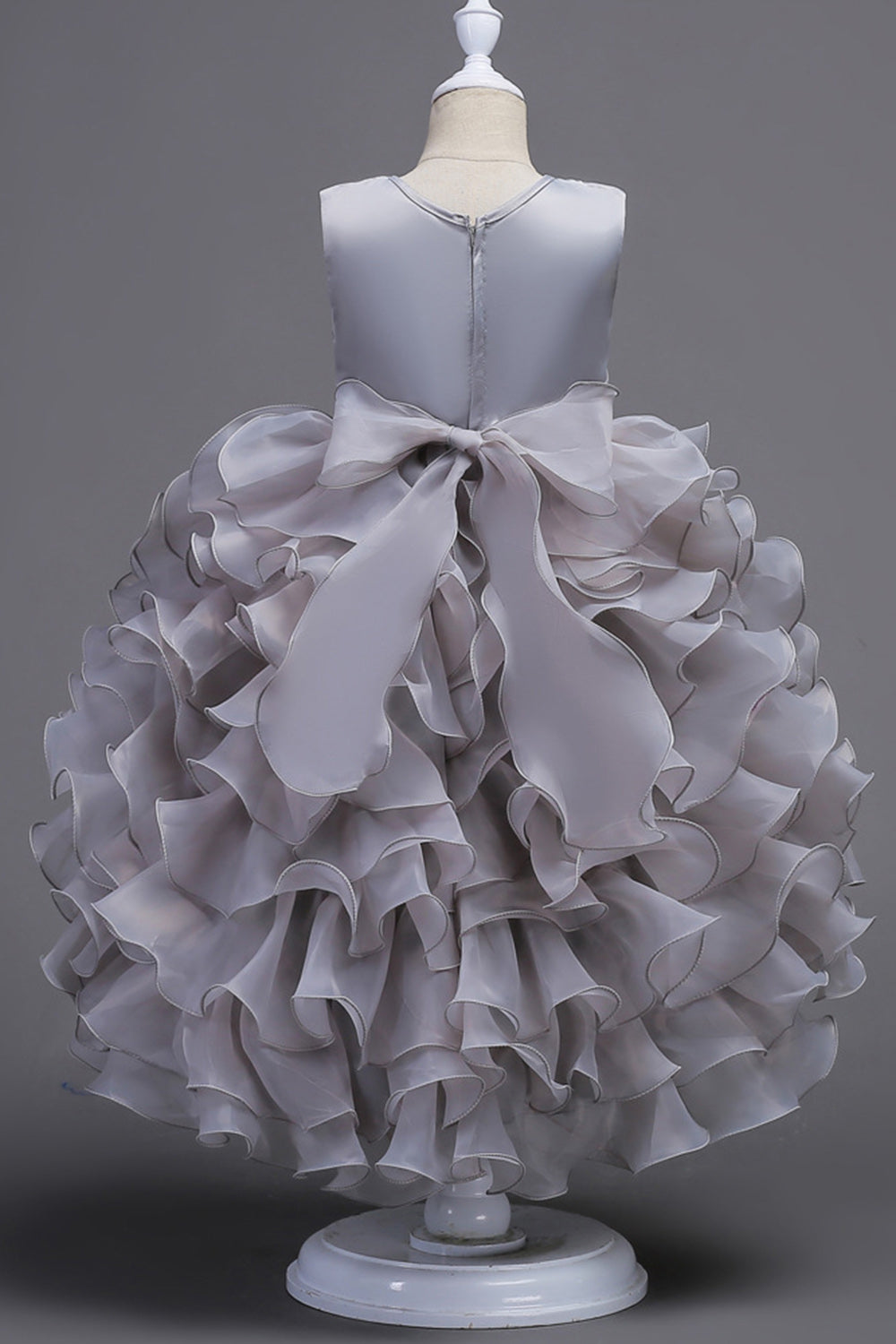 Høj lav rund hals ærmeløs lilla piger festkjoler