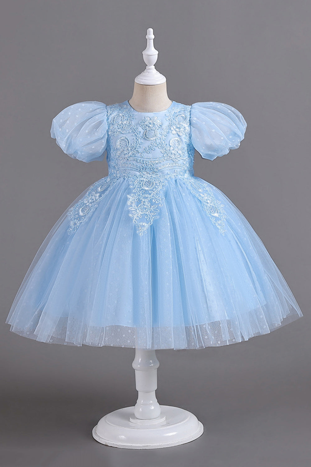 Blå rund hals pufærmer piger kjoler