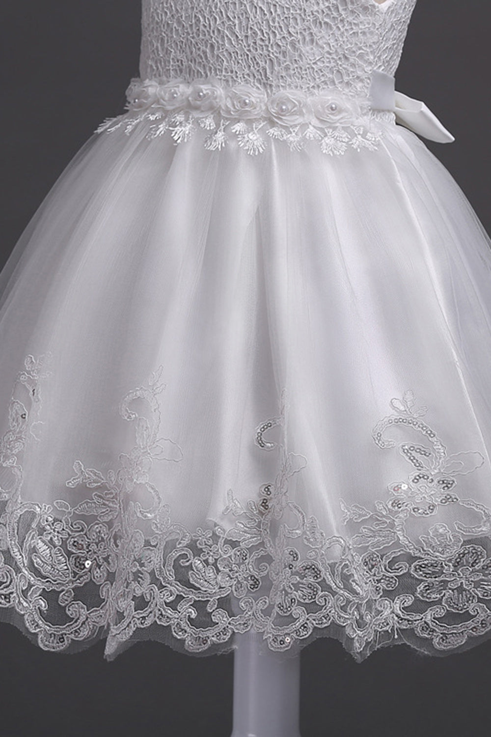 Hvid rund hals perler A Line piger kjoler