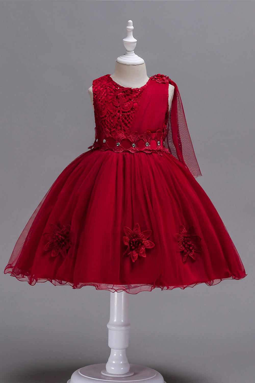 Blå A Line Bowknot Piger Festkjoler med 3D blomster