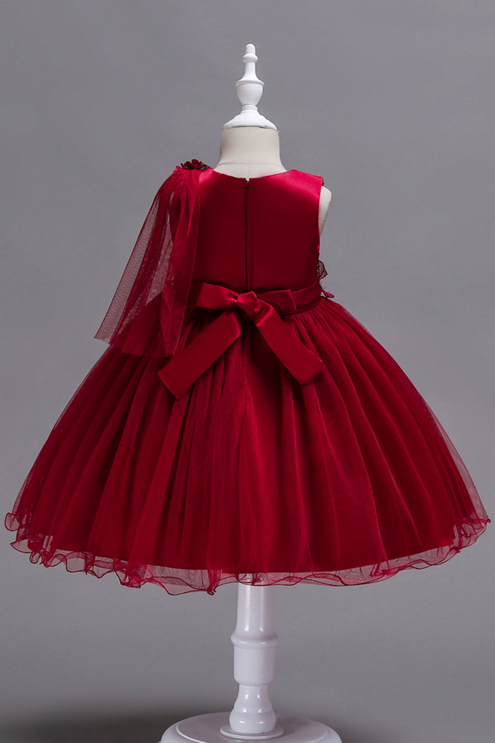 Blå A Line Bowknot Piger Festkjoler med 3D blomster