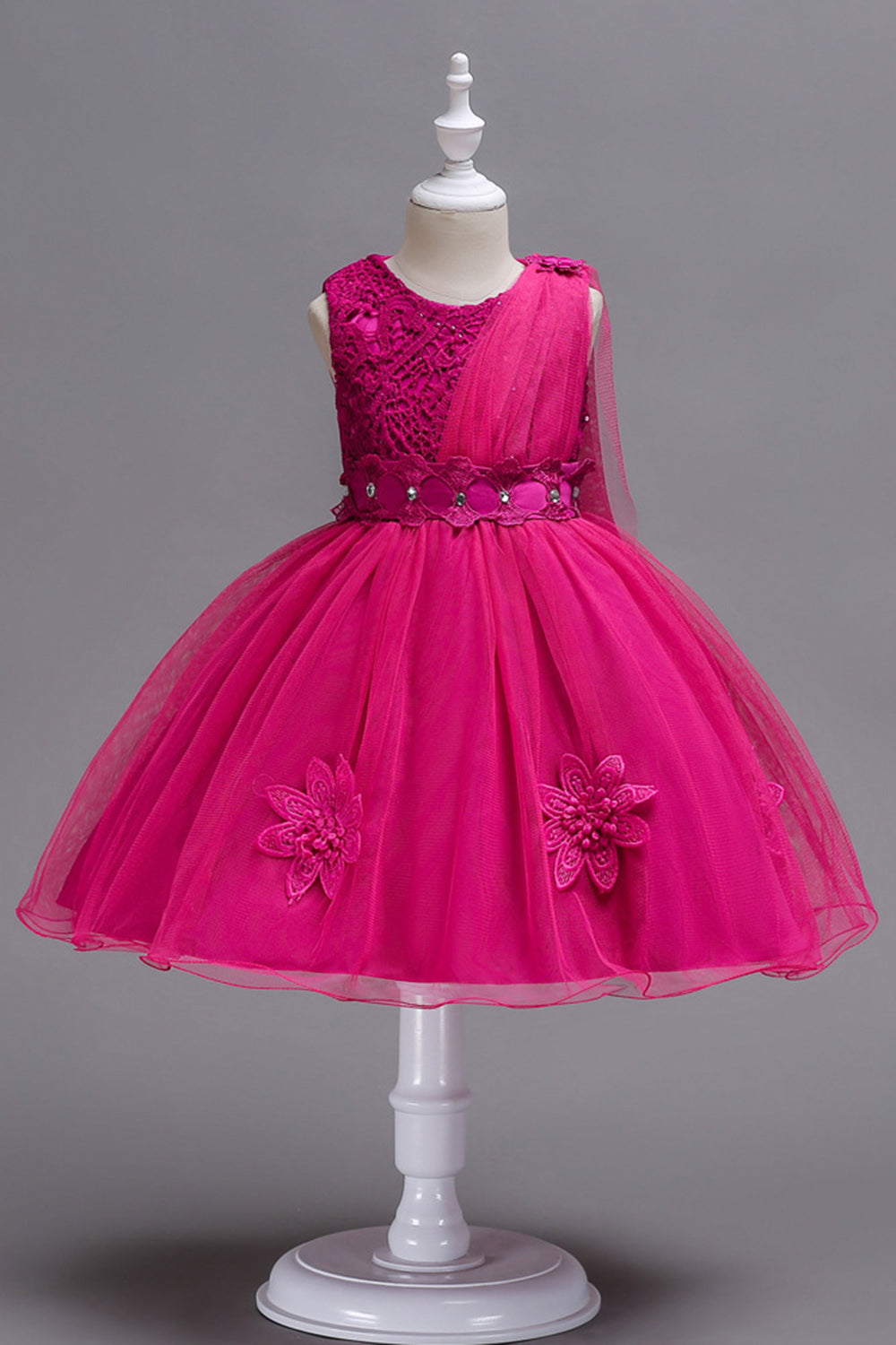 Blå A Line Bowknot Piger Festkjoler med 3D blomster