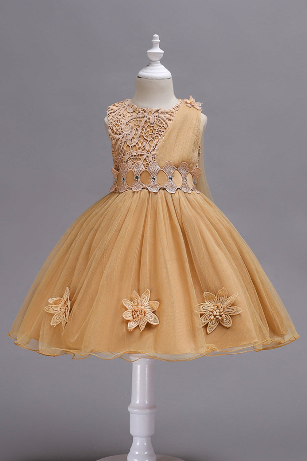 Blå A Line Bowknot Piger Festkjoler med 3D blomster