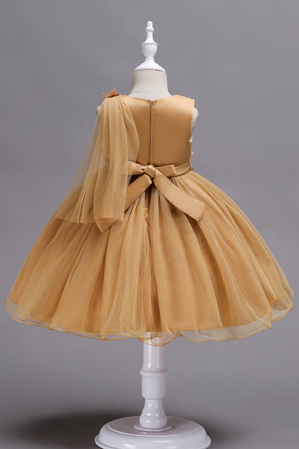 Blå A Line Bowknot Piger Festkjoler med 3D blomster