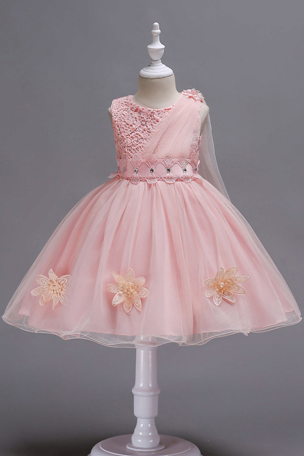 Blå A Line Bowknot Piger Festkjoler med 3D blomster