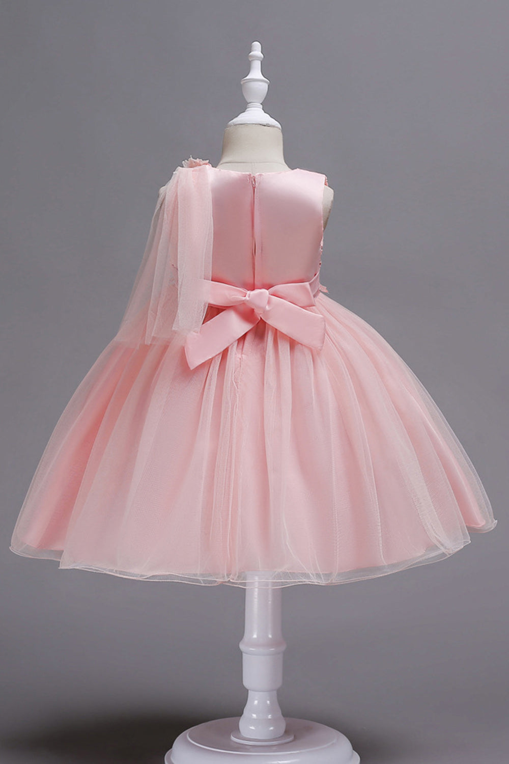 Blå A Line Bowknot Piger Festkjoler med 3D blomster