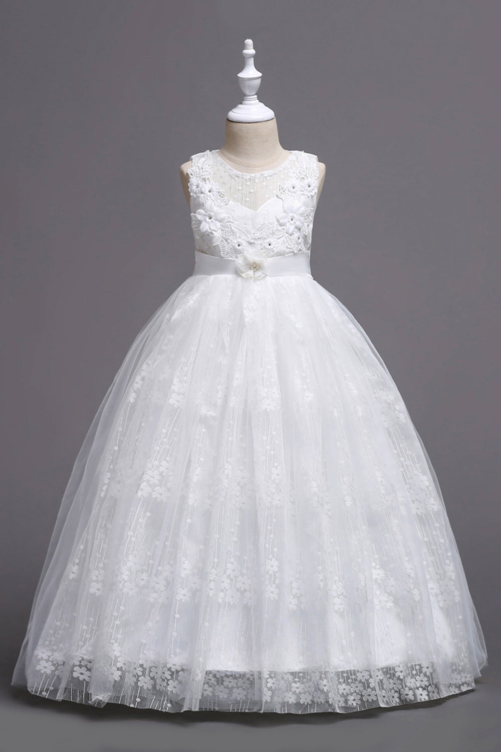 Lyserøde piger med rund hals kjoler med 3D blomster