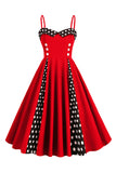 Lyseblå Polka Dots Spaghetti Stropper 1950'erne Kjole