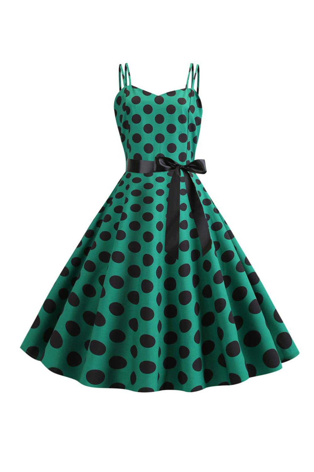 Pink Polka Dots Spaghetti Straps 1950'erne kjole med sløjfe