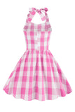 Halter Plaid ærmeløs pink vintage pige kjoler
