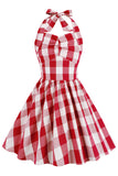 Halter Plaid ærmeløs pink vintage pige kjoler