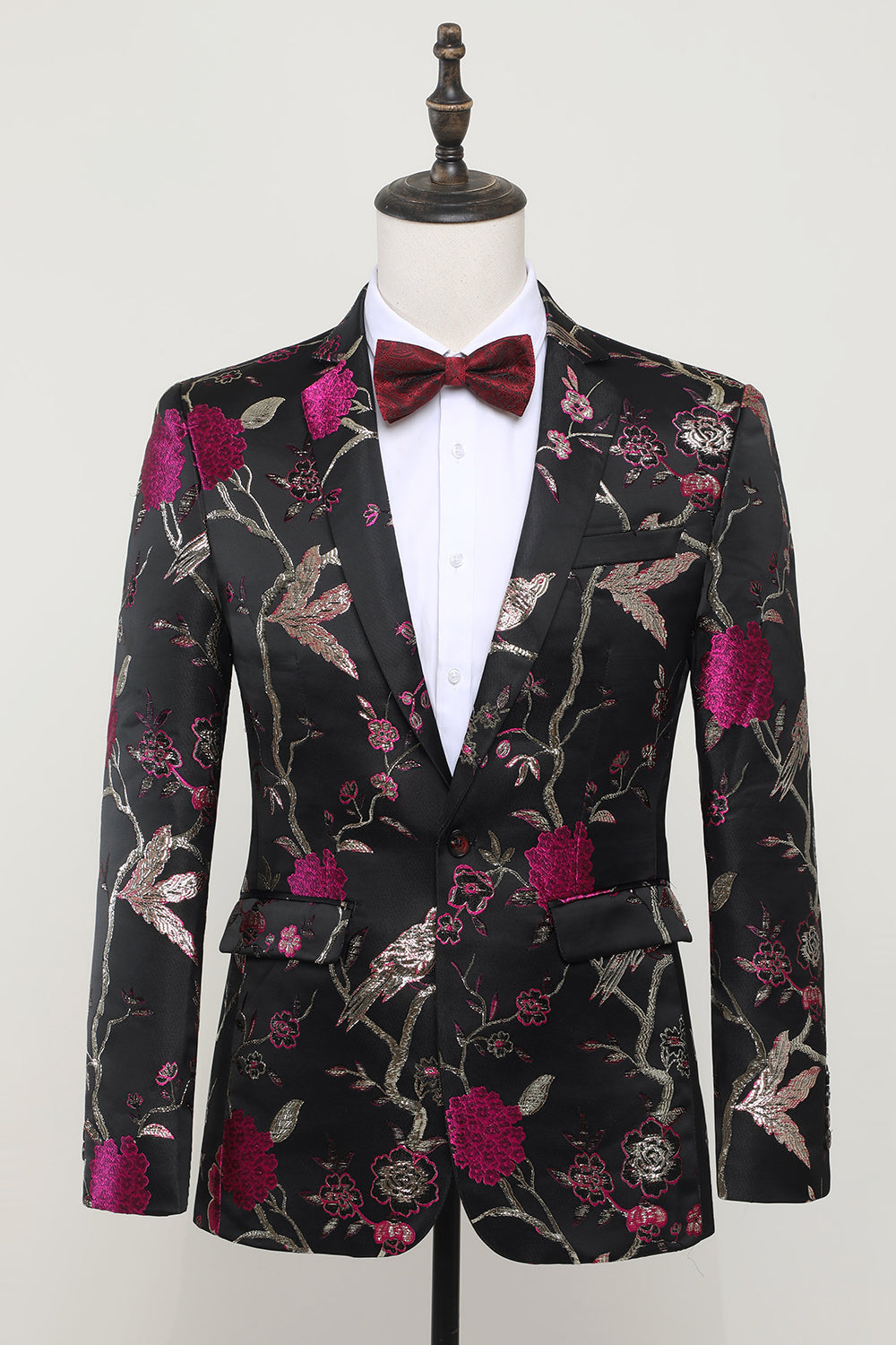 Sort Jacquard Satin hakket revers blazer