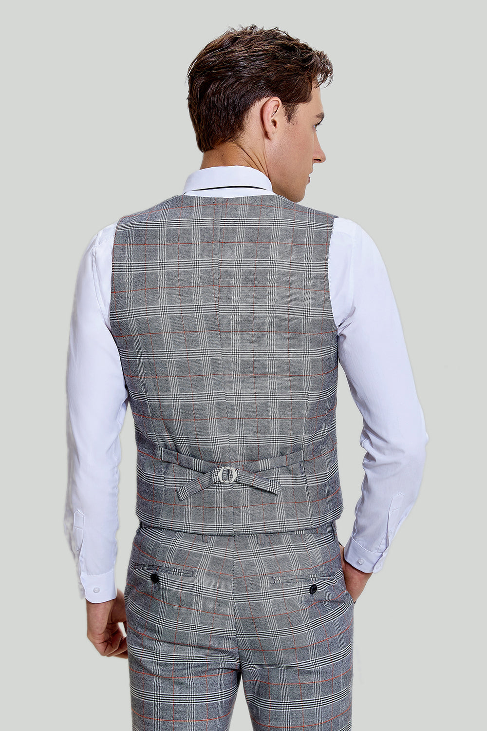 Grå Plaid Wide Peak Revers 3-delt single breasted herredragter