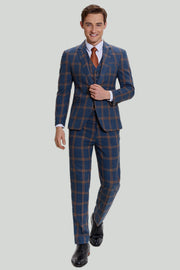 Gråblå mænds 3-delt Plaid Notched Revers Prom Suits