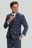 Gråblå mænds 3-delt Plaid Notched Revers Prom Suits