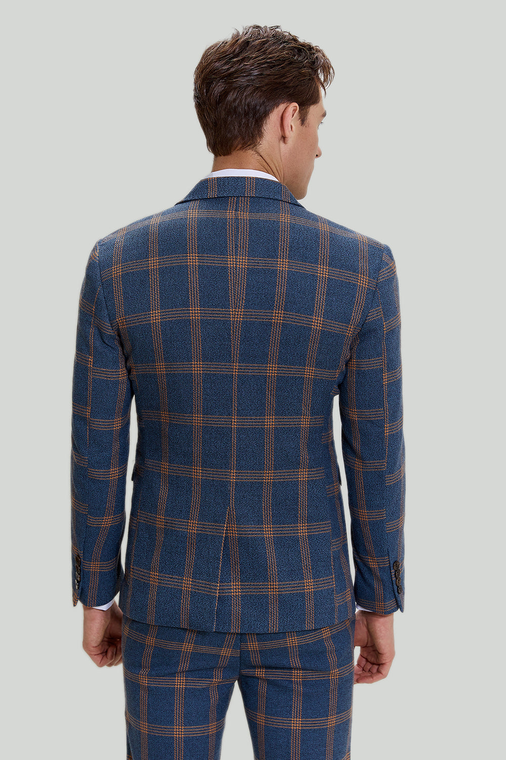 Gråblå mænds 3-delt Plaid Notched Revers Prom Suits