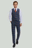 Gråblå mænds 3-delt Plaid Notched Revers Prom Suits