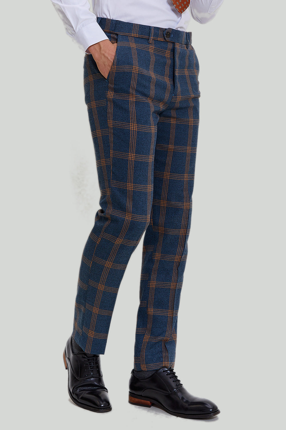 Gråblå mænds 3-delt Plaid Notched Revers Prom Suits