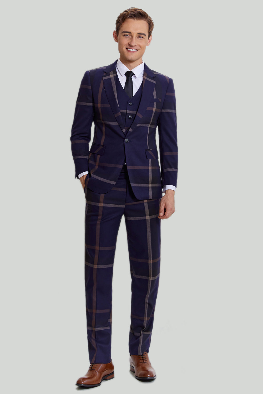 Mænds 3 stk. en knap Navy Plaid Tuxedo