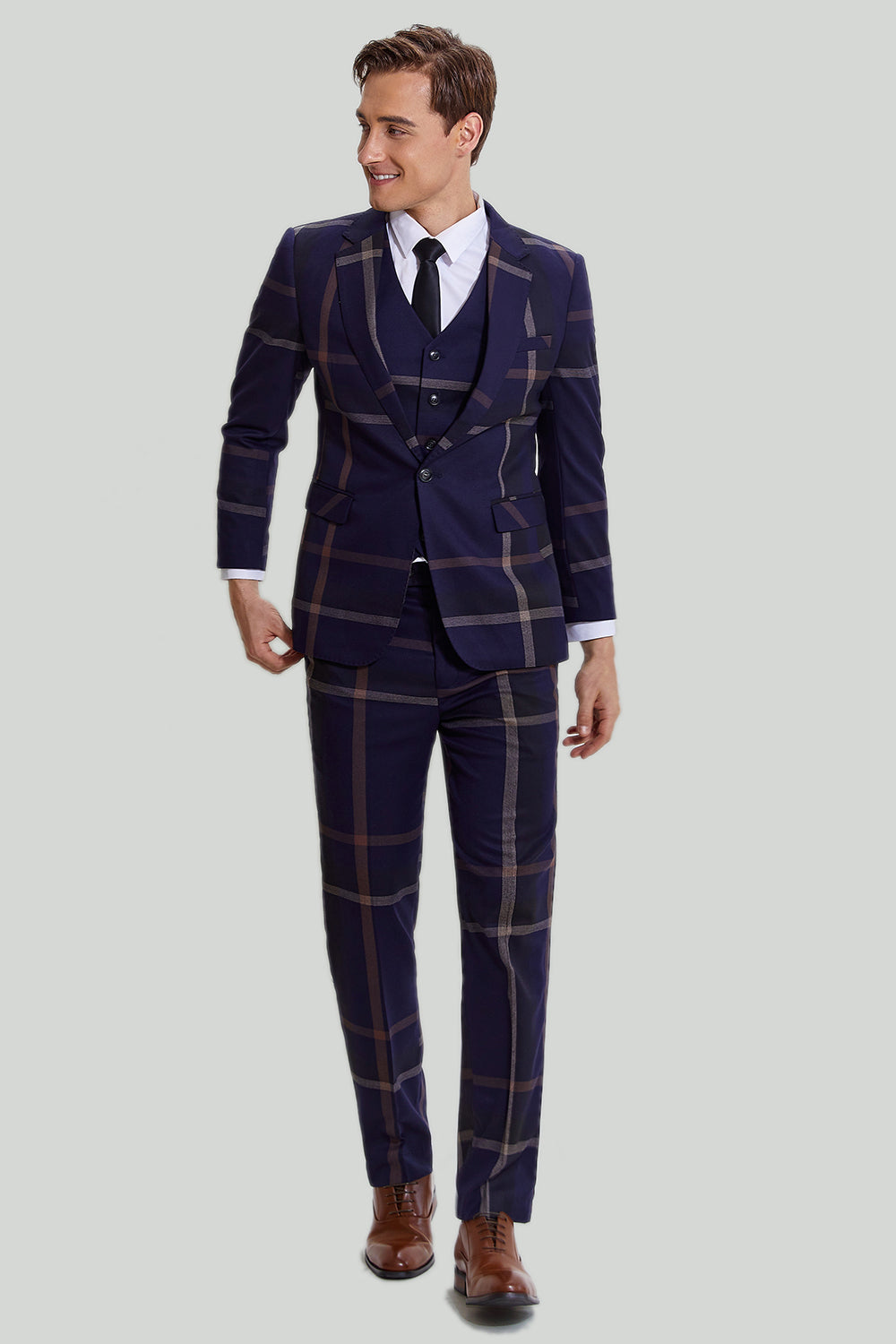 Mænds 3 stk. en knap Navy Plaid Tuxedo