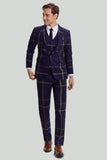 Mænds 3 stk. en knap Navy Plaid Tuxedo
