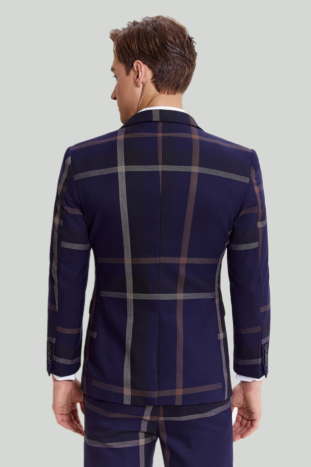 Mænds 3 stk. en knap Navy Plaid Tuxedo
