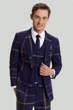 Mænds 3 stk. en knap Navy Plaid Tuxedo