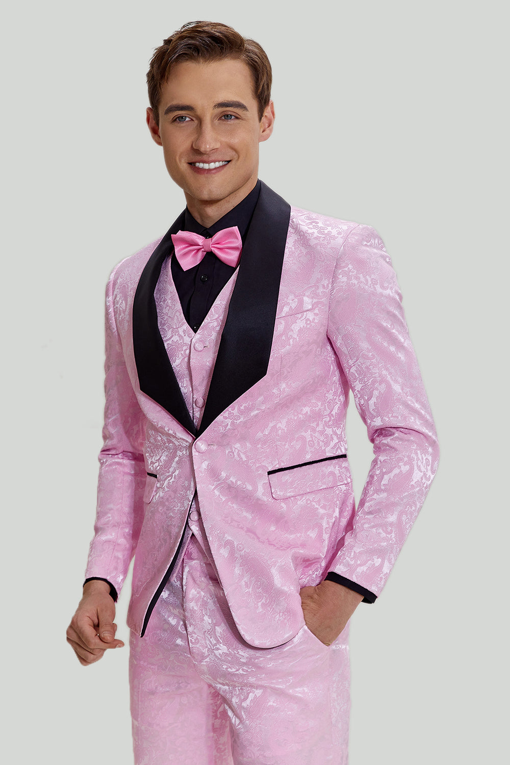 Pink Jacquard Satin sjal revers 3 stk. mænds galladragter