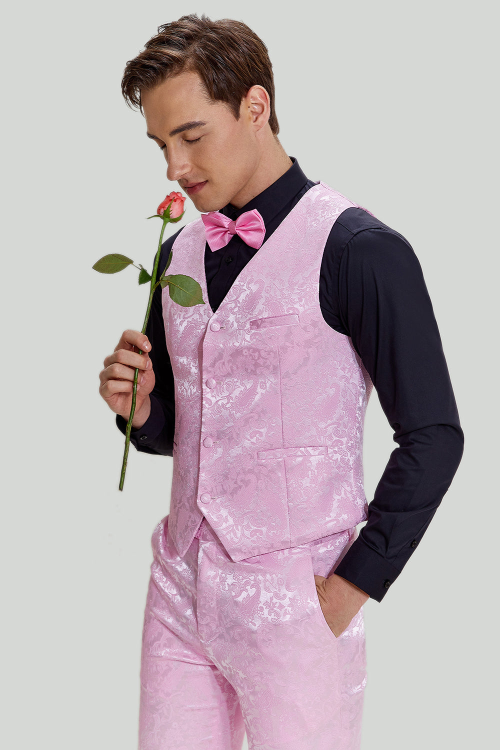 Pink Jacquard Satin sjal revers 3 stk. mænds galladragter