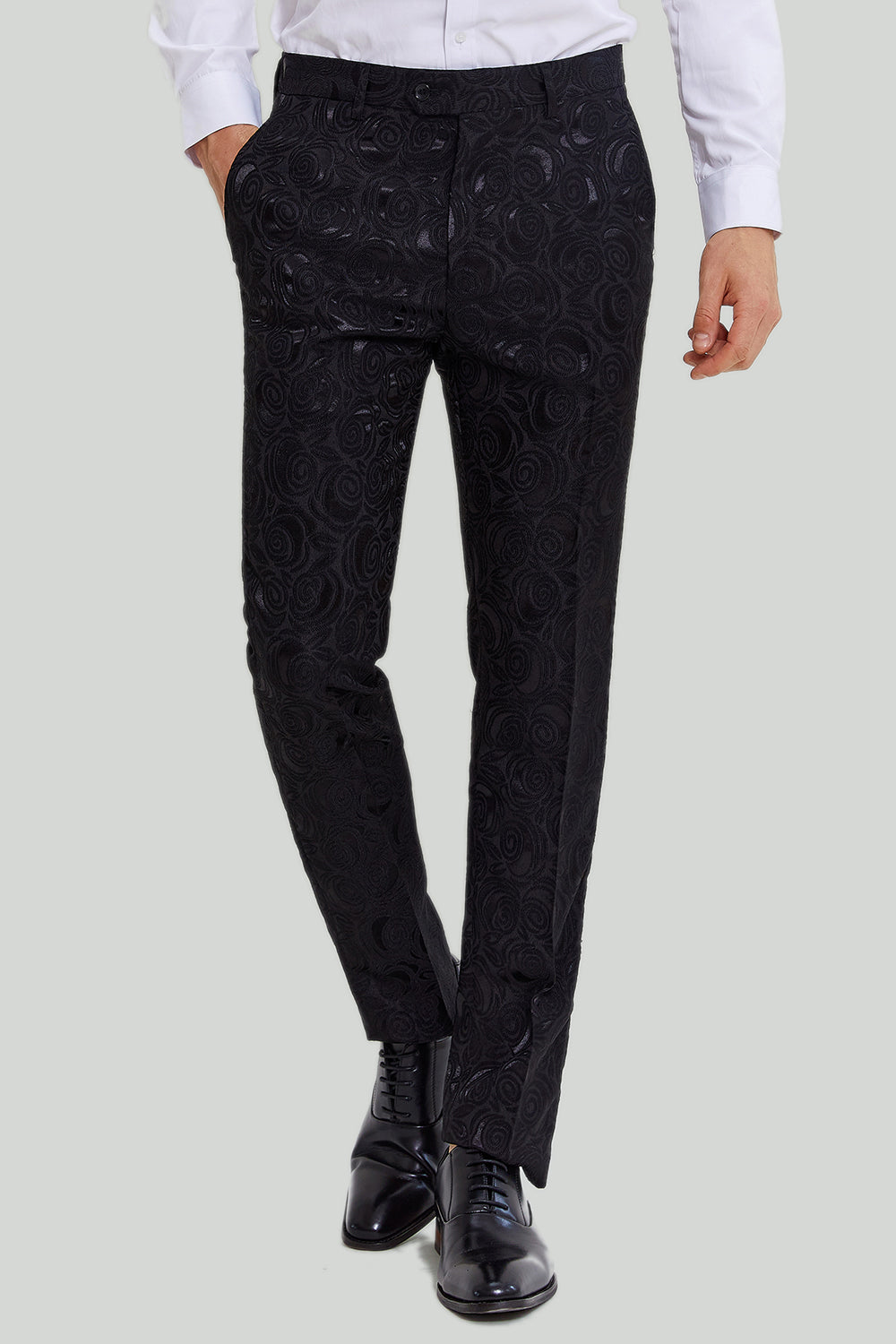 Sort 2-delt Jacquard Jakkesæt med én knap til mænd