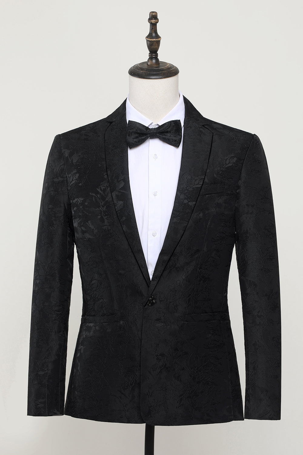 Sort Jacquard Satin hakket revers blazer til mænd