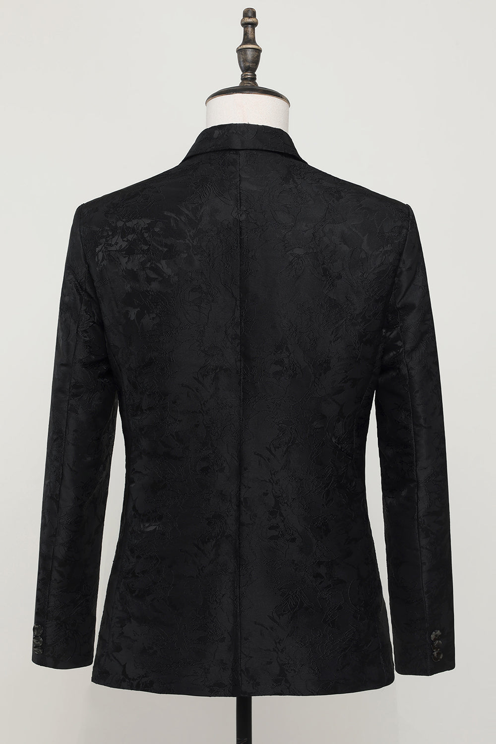 Sort Jacquard Satin hakket revers blazer til mænd
