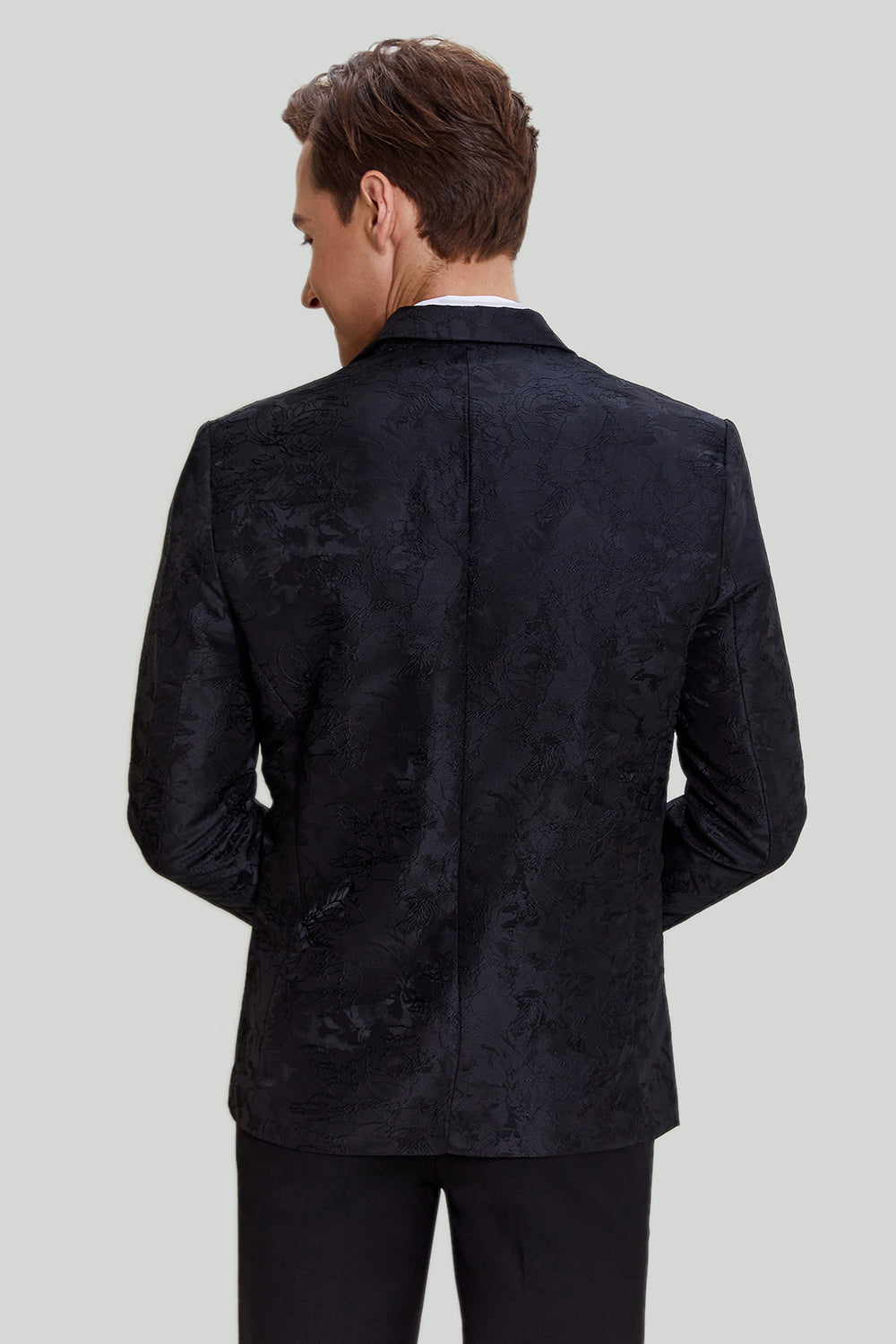Sort Jacquard Satin hakket revers blazer
