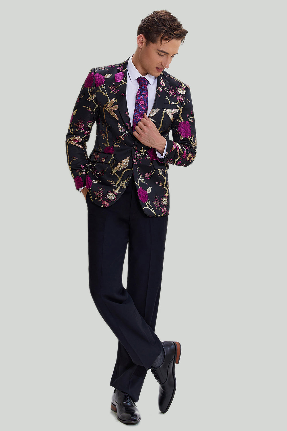 Sort Jacquard Satin hakket revers Homecoming Blazer