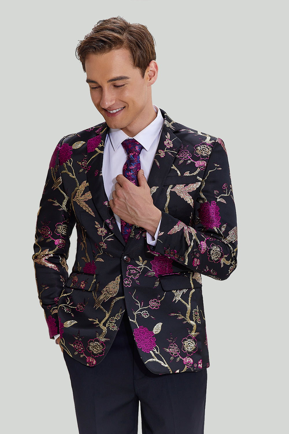 Sort Jacquard Satin hakket revers Homecoming Blazer