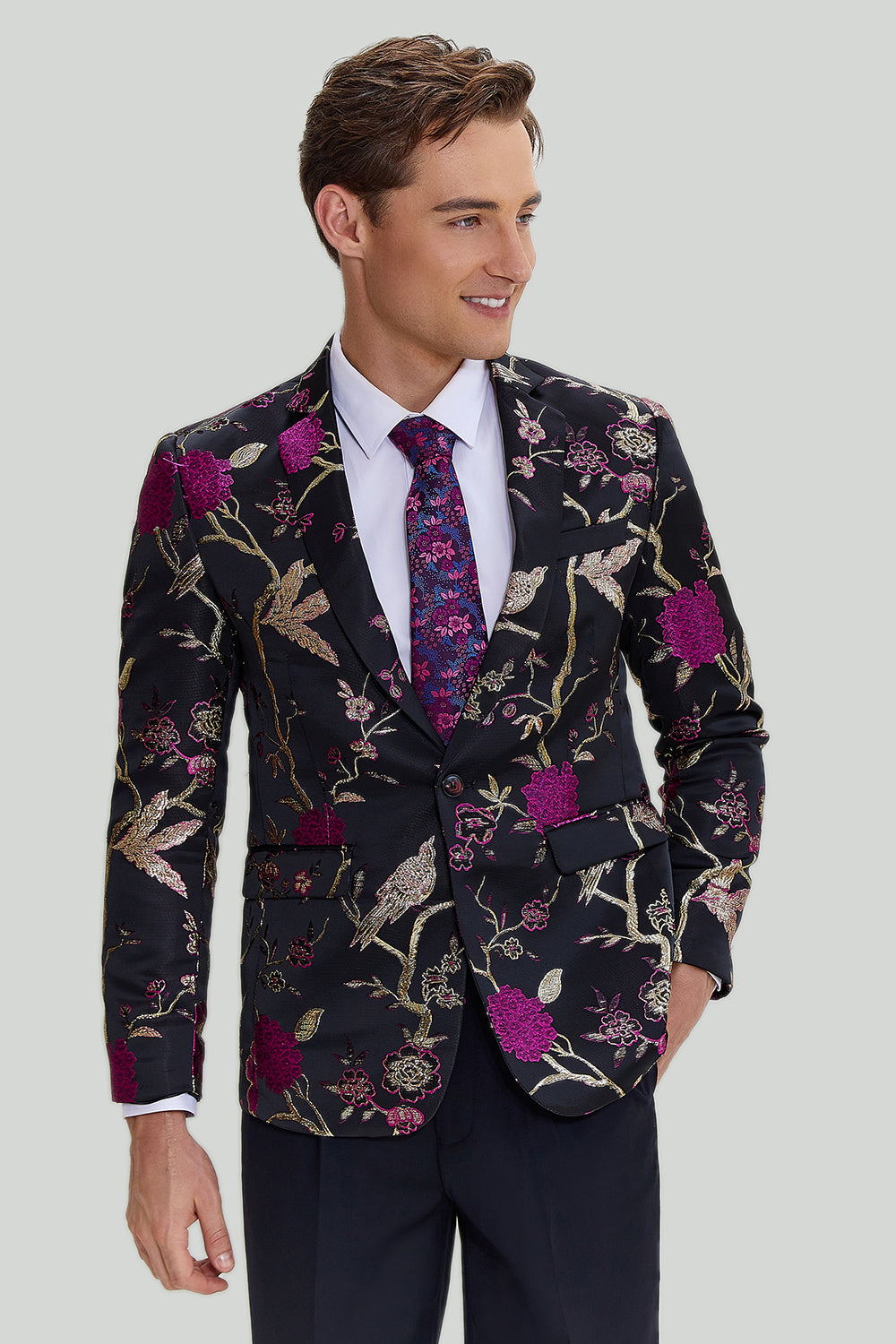 Sort Jacquard Satin hakket revers Homecoming Blazer
