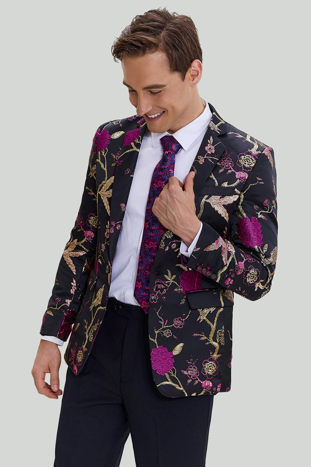 Sort Jacquard Satin hakket revers Homecoming Blazer