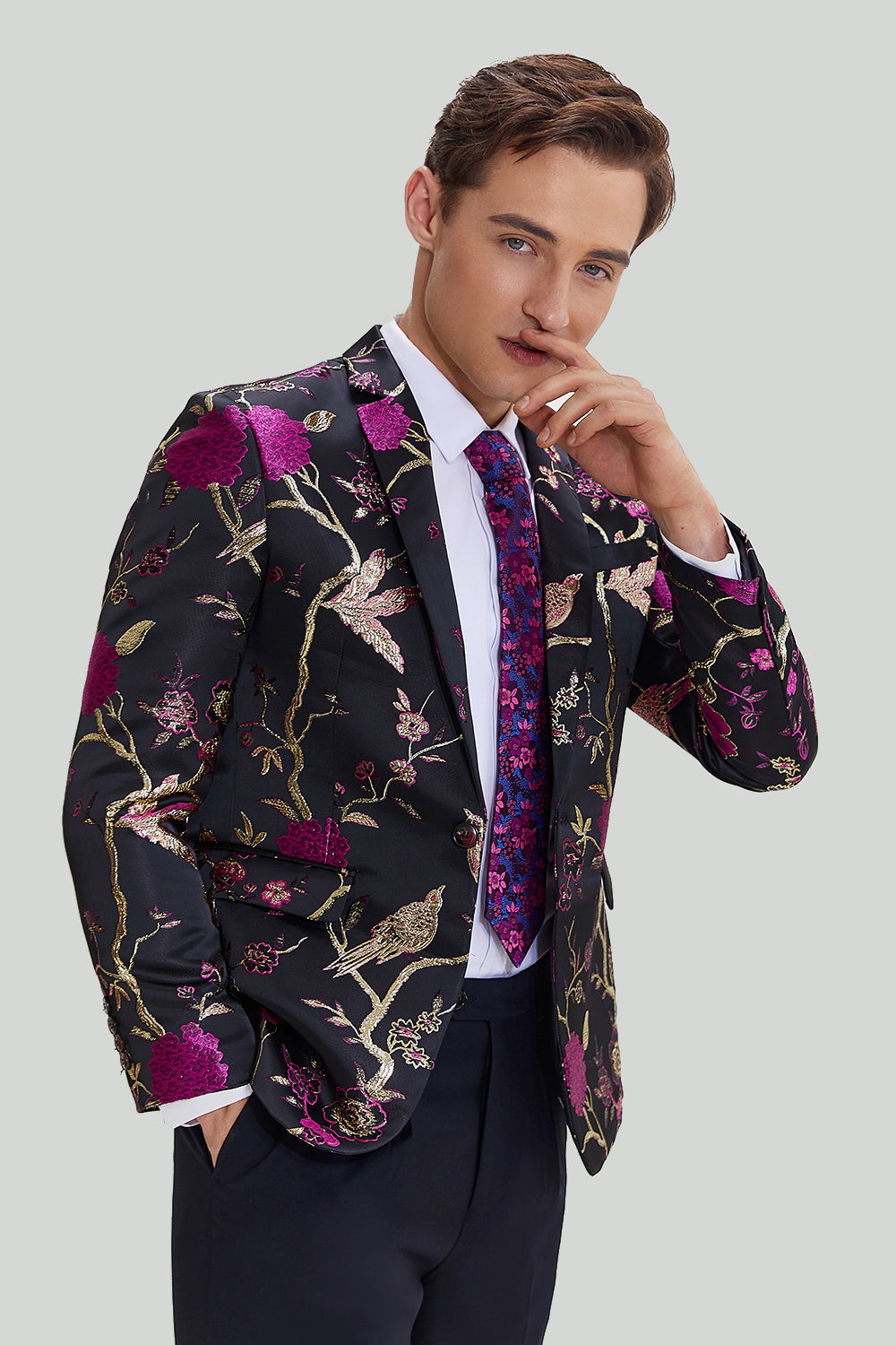 Sort Jacquard Satin hakket revers Homecoming Blazer