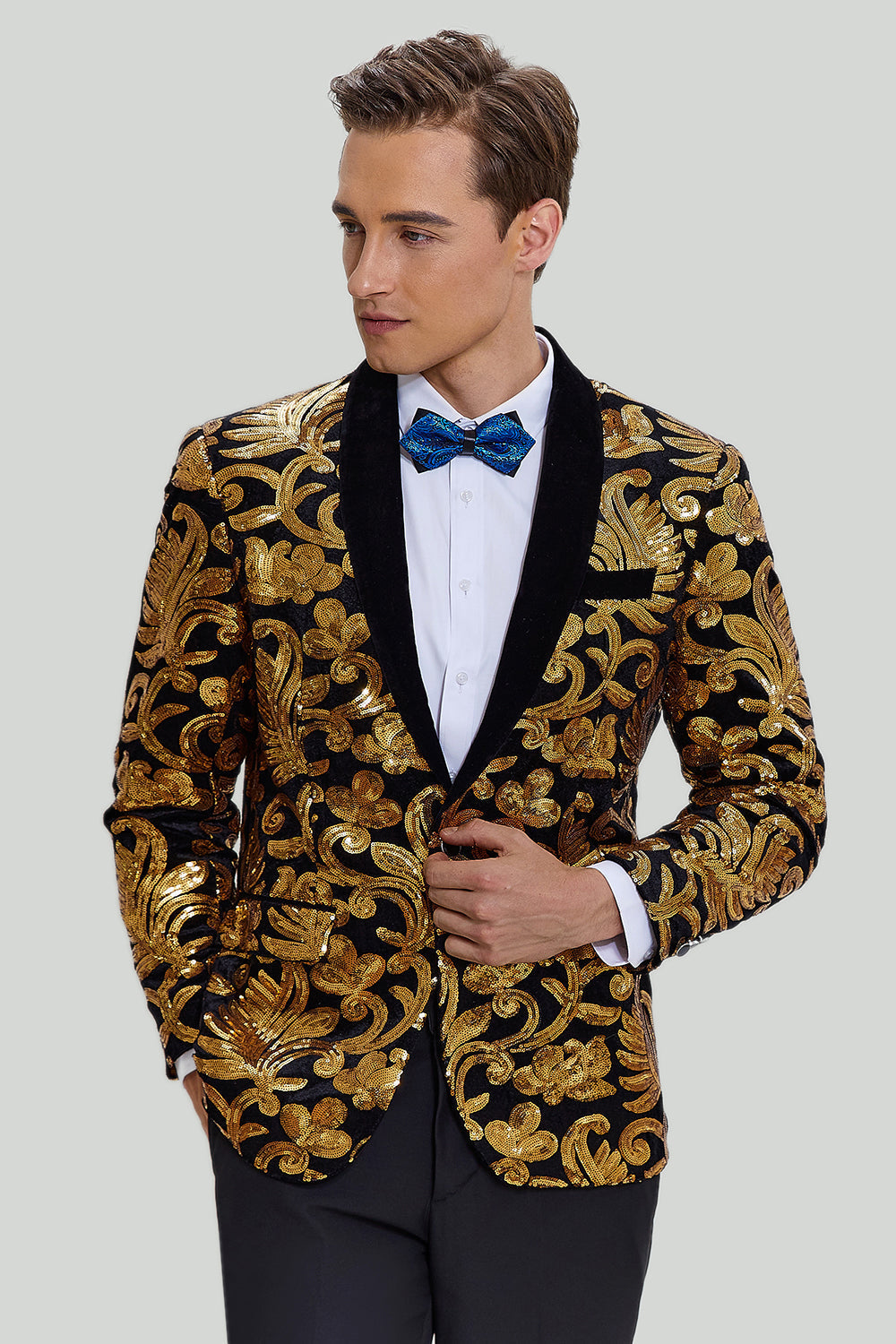 Blazer Slim Fit Solid One Button Business Gold Suit Jacket til mænd