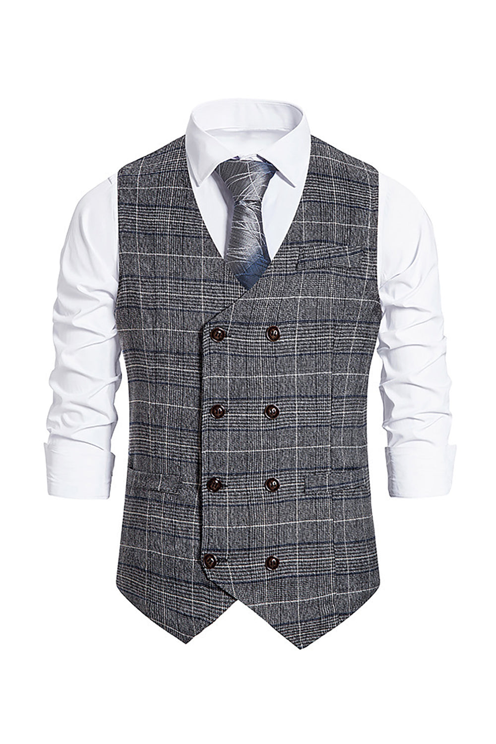 Brun Pinstripe Dobbeltbrystet Sjal Revers HerreDragt Vest