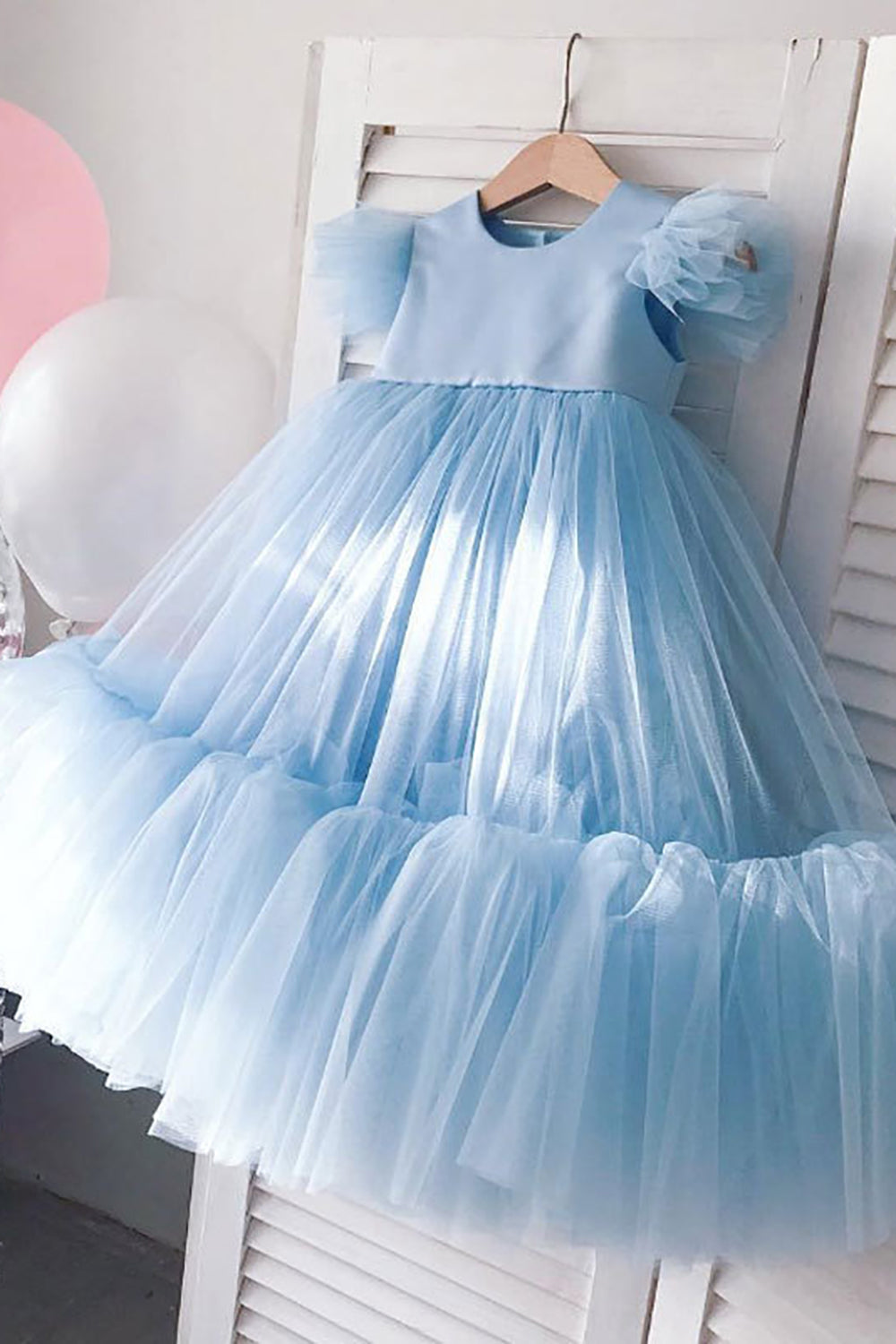 Tyl Cap Ærmer Fuchsia Blomst Pige Kjole