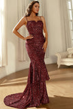 Bourgogne glitrende pailletter Havfrue Prom Kjole