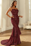 Bourgogne glitrende pailletter Havfrue Prom Kjole