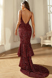 Bourgogne glitrende pailletter Havfrue Prom Kjole