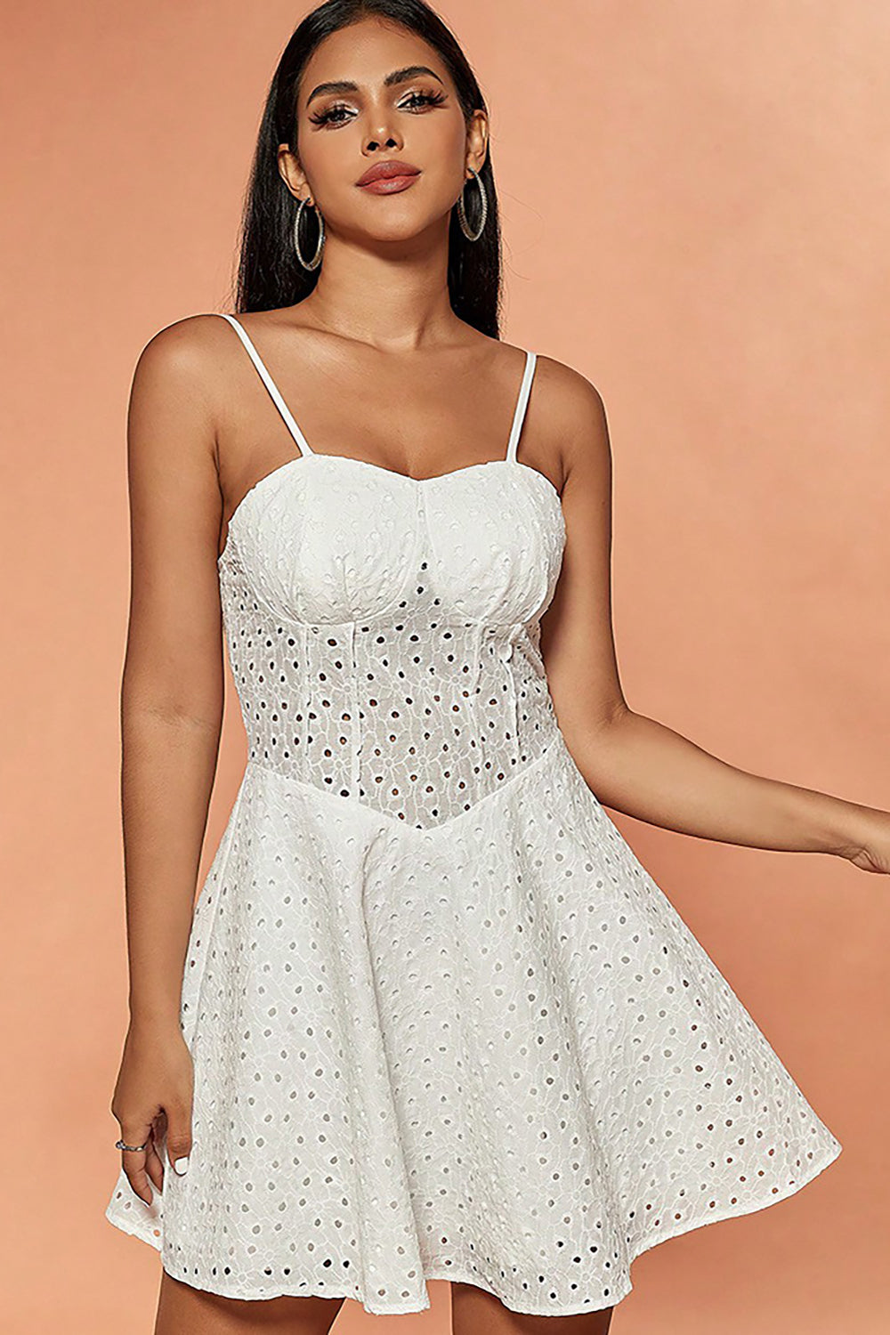 Hvid A-line spaghetti stropper Kort blonde sommerkjole