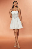 Hvid A-line spaghetti stropper Kort blonde sommerkjole