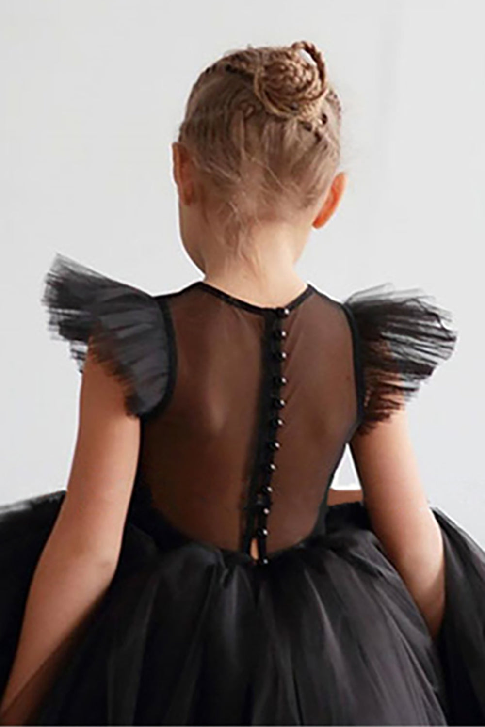 Hvid A Line rund hals ærmeløs tyl blomst pige kjole