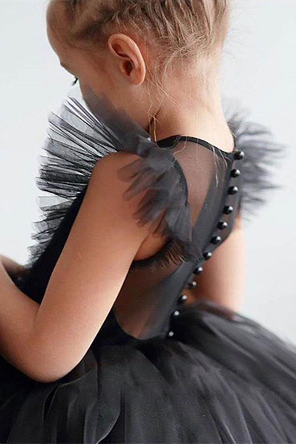 Hvid A Line rund hals ærmeløs tyl blomst pige kjole