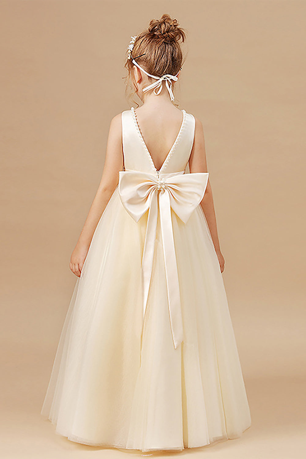 Hvid A Line ærmeløs Bowknot bloemenmeisje jurkje med perler